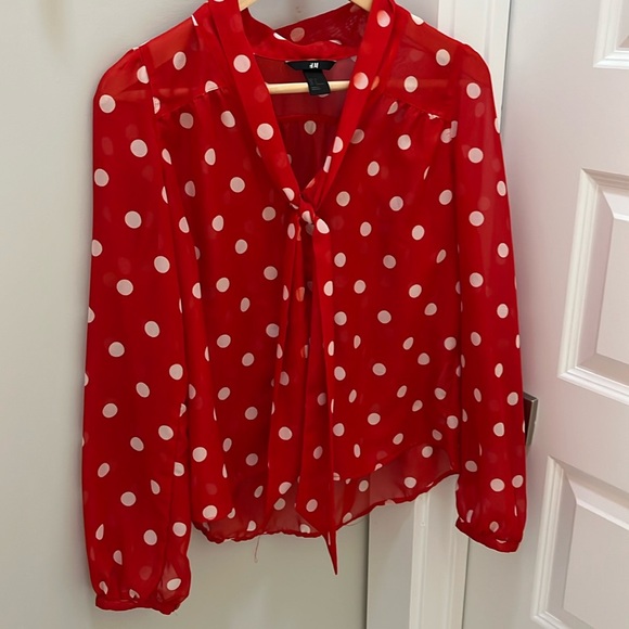 H&M red Polka dot blouse - Picture 1 of 7